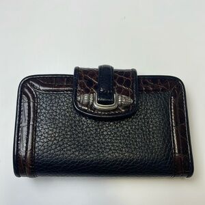 Brighton VTG Mini Wallet Black and Brown Pebble Leather Croc Embossed Leather